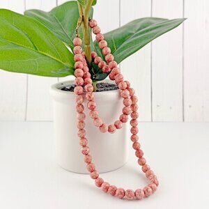 Vintage Pink Sesame Jasper Beaded Necklace - Filigree Clasp